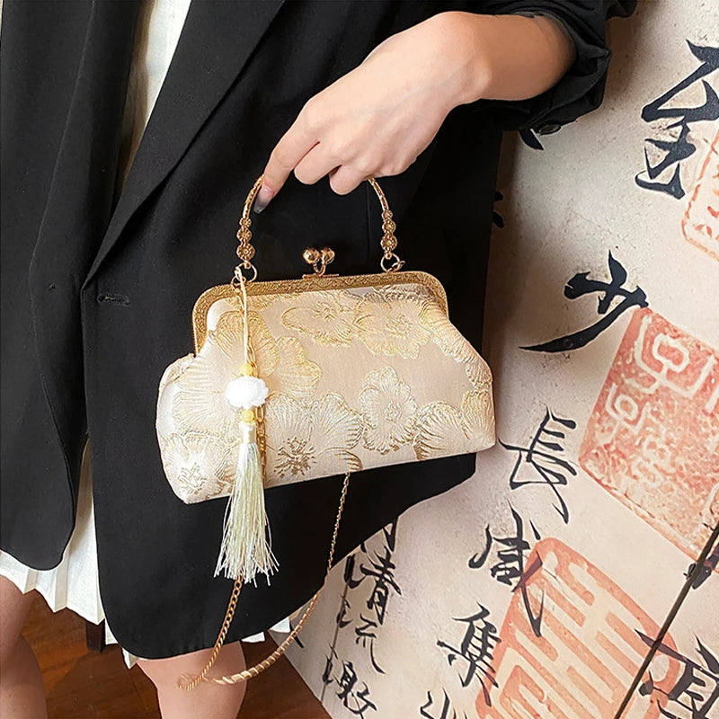 Chinese Style Embroidered Shoulder Bag Elegant Handbag Retro Small Square Bag Wedding Party Luxury Designer Women Evening Clutch