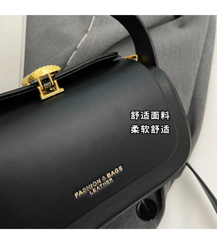 Classic Black Shoulder Bag Women's Versatile Retro Crossbody Square Bags 2025 New Large Capacity Textured Leather Flap Handbags