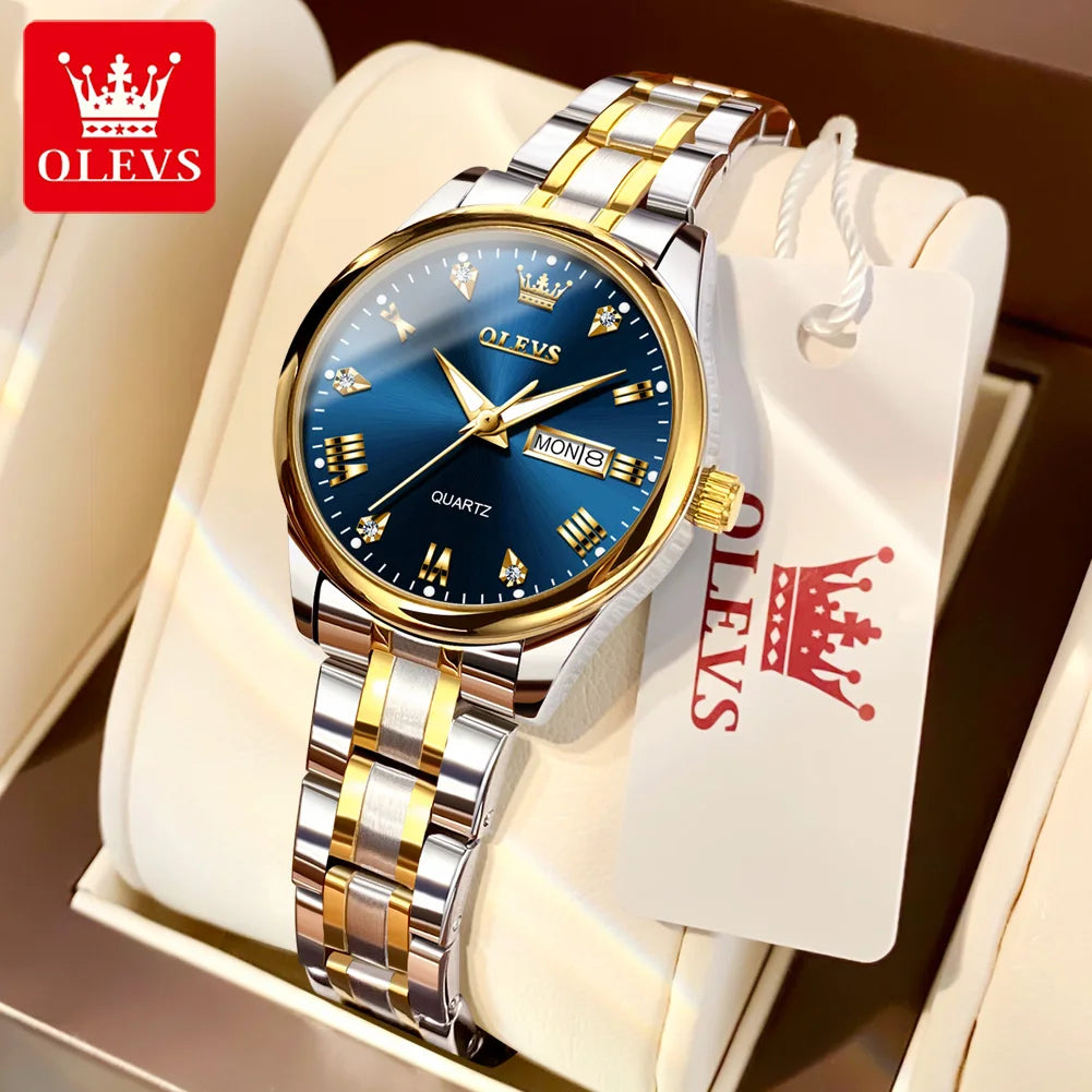 OLEVS 5563 Diamond Scale Women's Wristwatch 30m Waterproof Luminous Stainless Steel Ladies Watch Original Quartz Watch for Women
