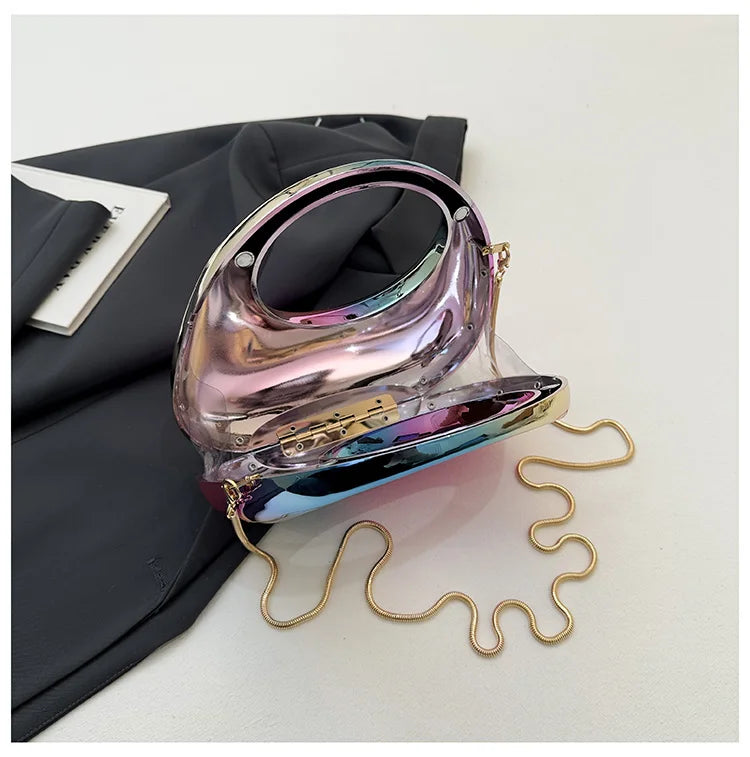 Hot Selling Women's Crossbody Bag 2025 New PVC Metallic Luster Half Moon Party Banquet Women's Bag Luxury Handbag Bolso De Mujer