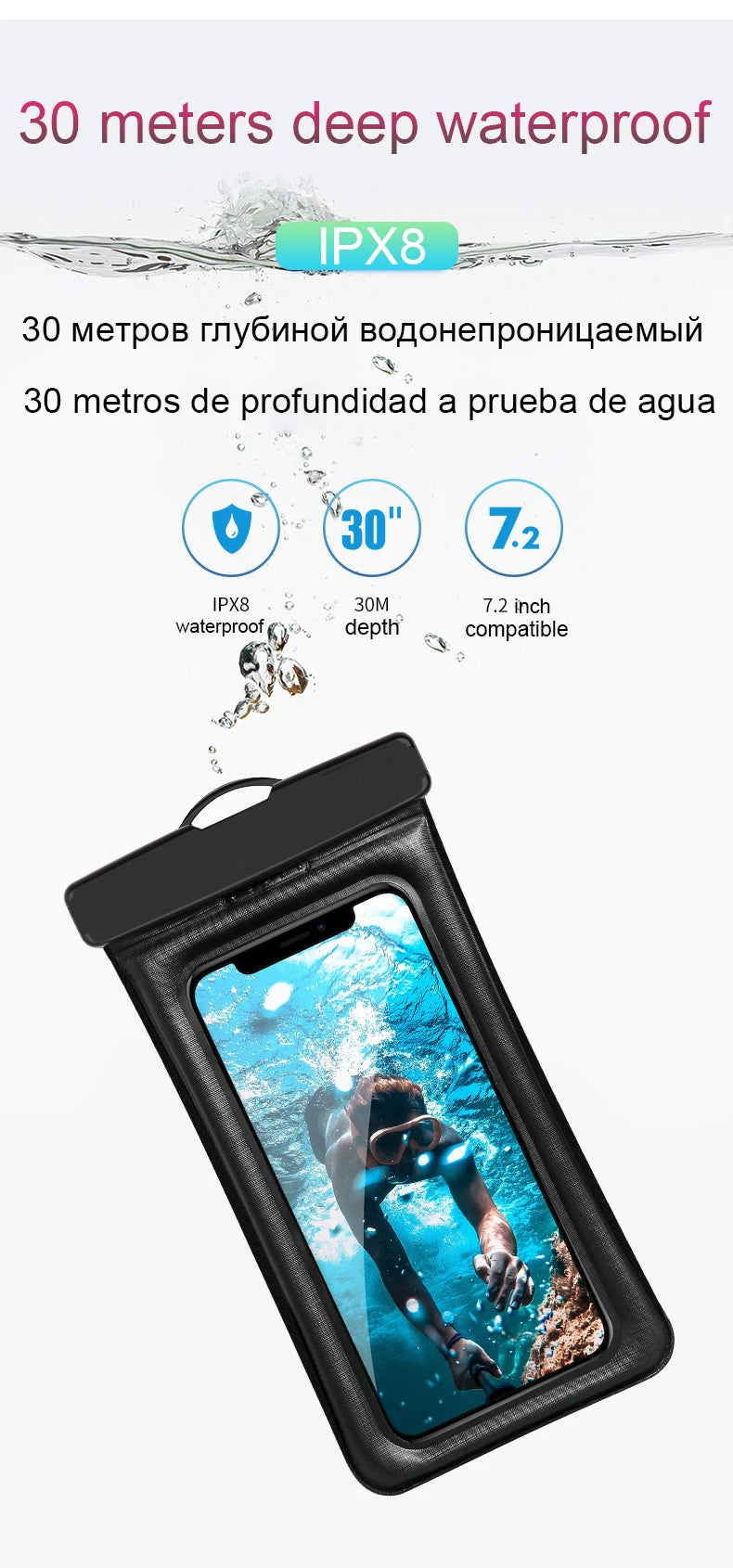 Universal IP68 Waterproof Swim Case Cover For iPhone 16 15 14 13 12 11 Pro Max Xiaomi Samsung S23 Air Bag Cover Phone Accessory