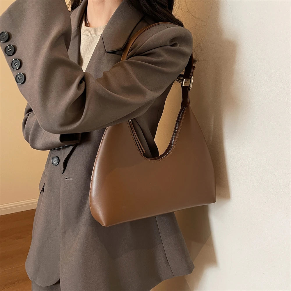 MOODS Fashion Underarm Shoulder Bags For Women PU Leather Pure Color Armpit Hobo Bag 2024 New Luxury Designer Purses And Handbag