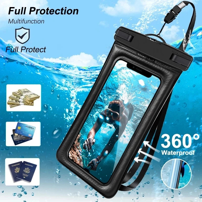 Universal IP68 Waterproof Swim Case Cover For iPhone 16 15 14 13 12 11 Pro Max Xiaomi Samsung S23 Air Bag Cover Phone Accessory