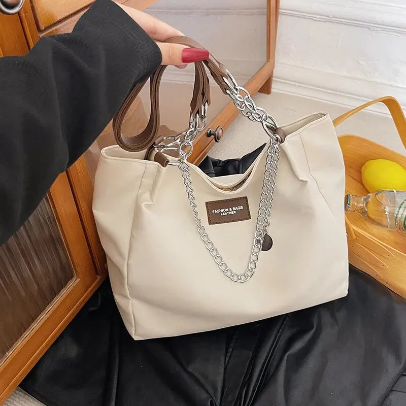 Nylon Solid Color Large Capacity Tote Bag Fashion Chain One Shoulder Women's Bag Minimalist Commuter Bag