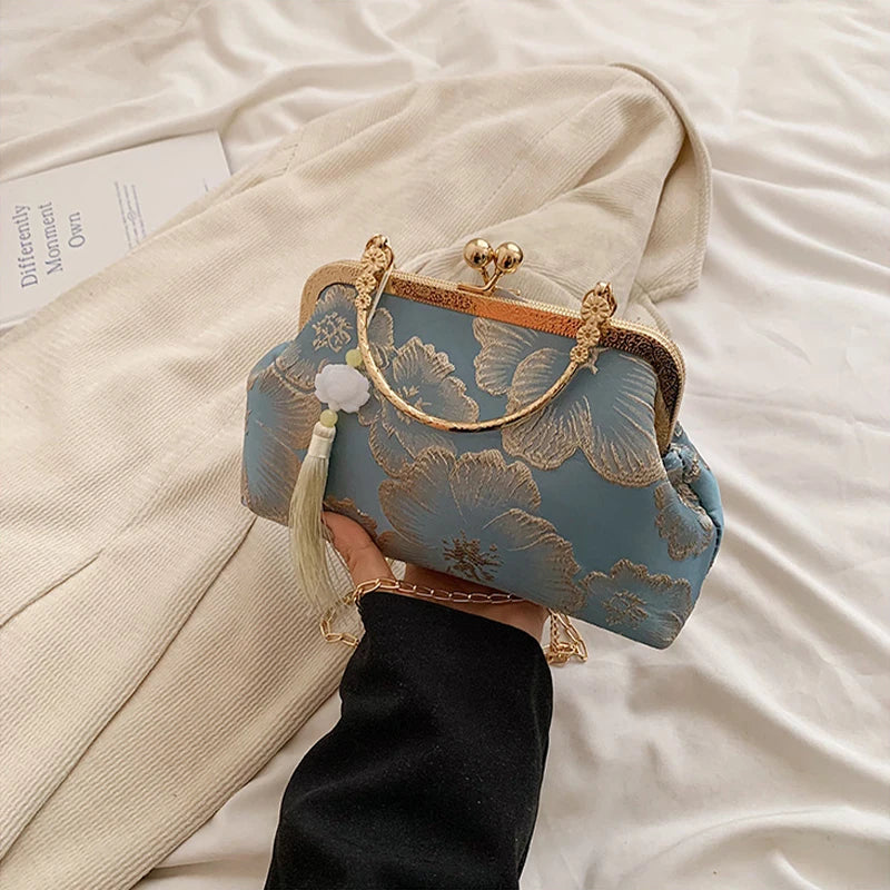 Chinese Style Embroidered Shoulder Bag Elegant Handbag Retro Small Square Bag Wedding Party Luxury Designer Women Evening Clutch