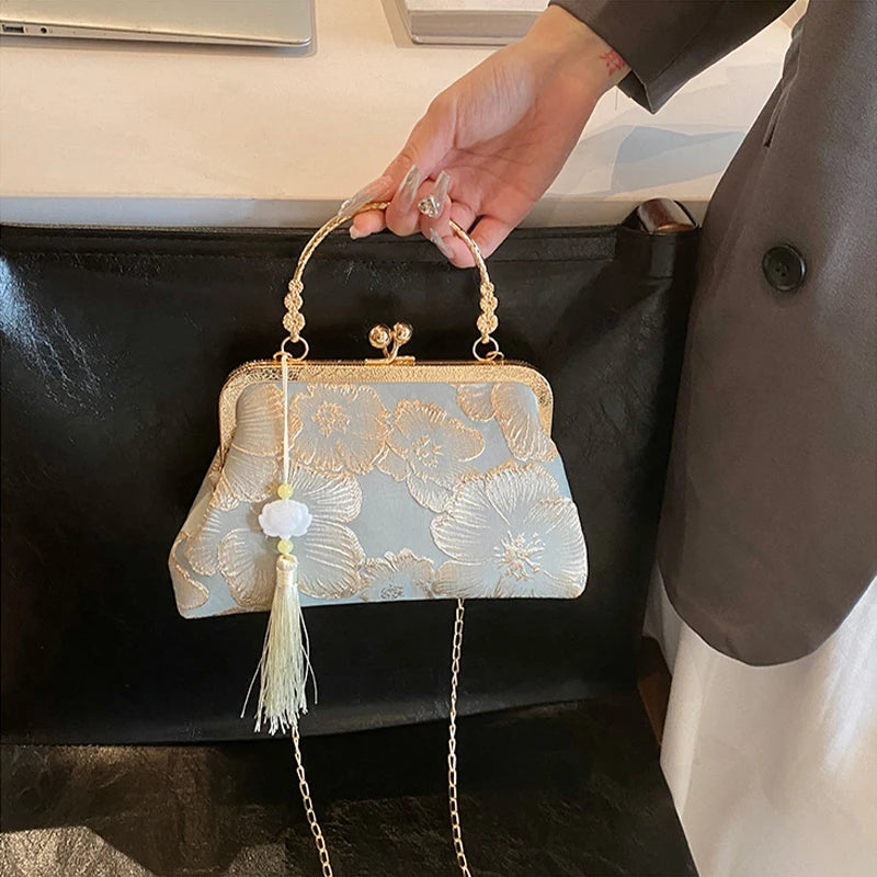 Chinese Style Embroidered Shoulder Bag Elegant Handbag Retro Small Square Bag Wedding Party Luxury Designer Women Evening Clutch
