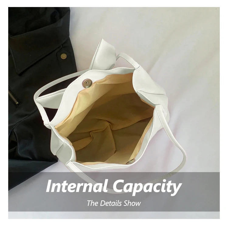 Fashionable Large Capacity Bow Knot Shoulder Bag Cute Kawaii Bow Decor Water Bucket Bag Lightweight Casual Handbag