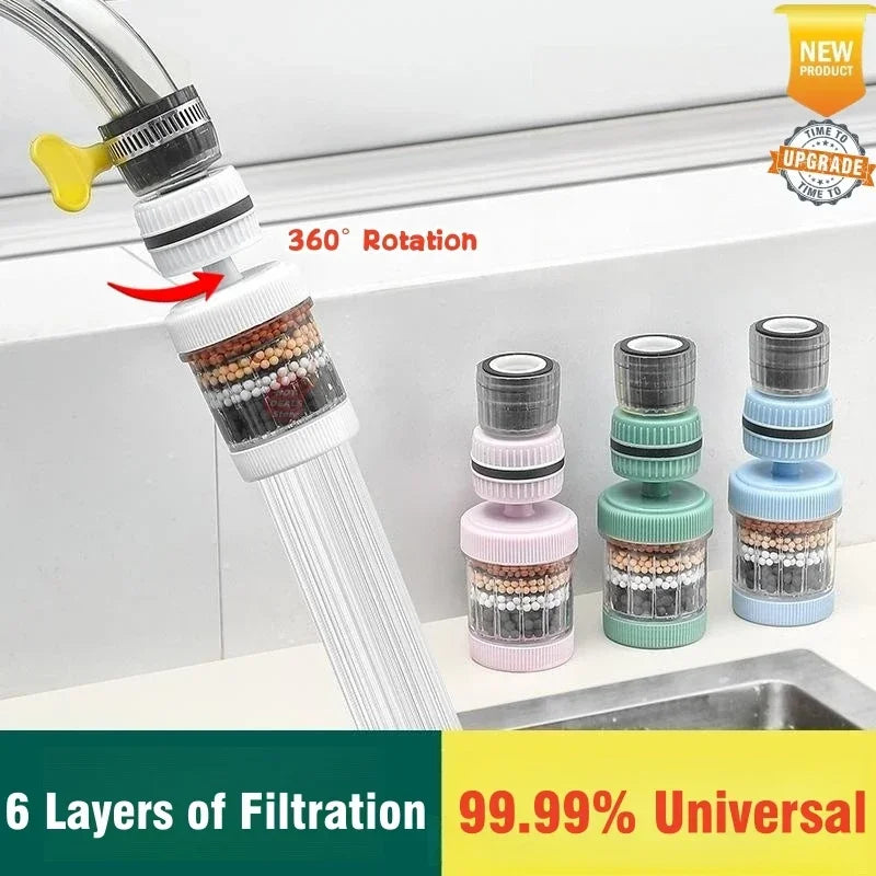 6-Layers Universal Kitchen Faucet Purifier Tap Filter Water Saving Bubbler Activated Carbon Filtration Shower Head Nozzle Filter