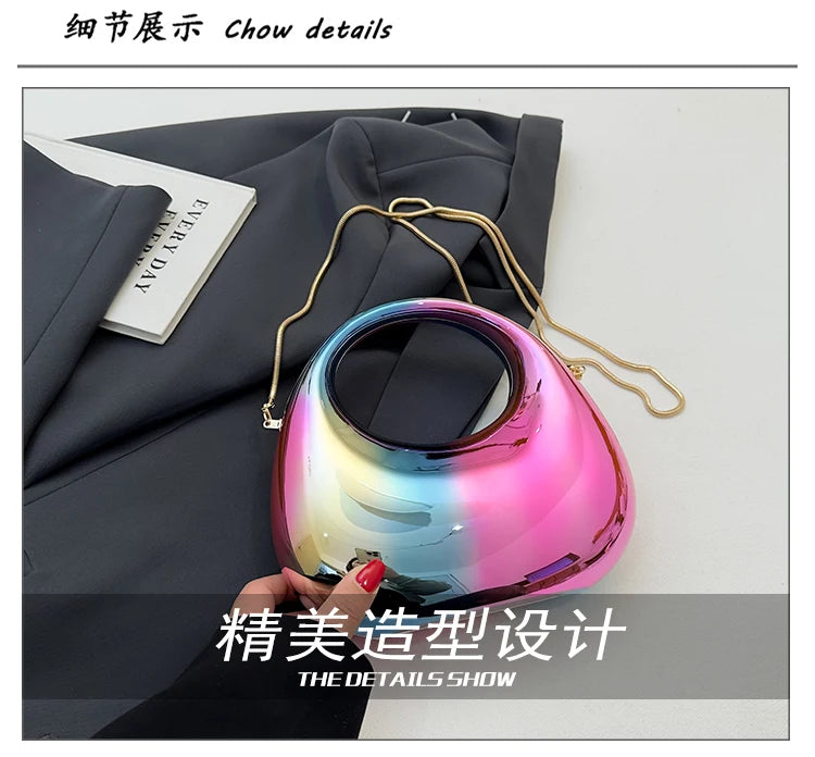 Hot Selling Women's Crossbody Bag 2025 New PVC Metallic Luster Half Moon Party Banquet Women's Bag Luxury Handbag Bolso De Mujer