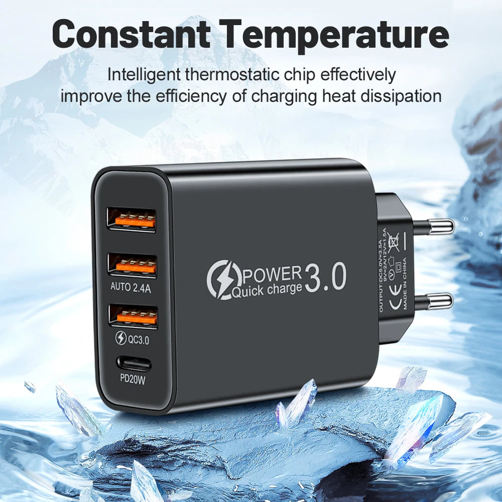 48 USB Charger QC 3.0 Type C PD Fast Charge For iPhone 12 13 Max Samsung S21 Huawei Xiaomi Mobile Phone EU/US Plug Wall Charger