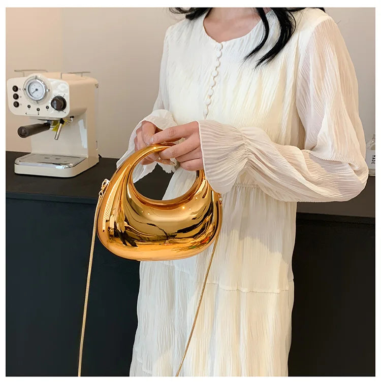 Hot Selling Women's Crossbody Bag 2025 New PVC Metallic Luster Half Moon Party Banquet Women's Bag Luxury Handbag Bolso De Mujer