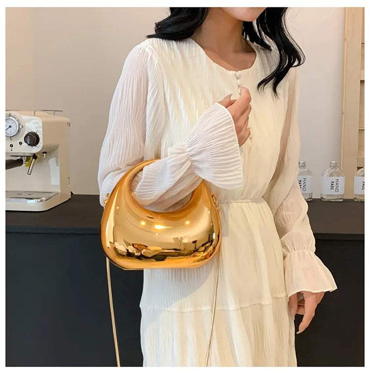 Hot Selling Women's Crossbody Bag 2025 New PVC Metallic Luster Half Moon Party Banquet Women's Bag Luxury Handbag Bolso De Mujer