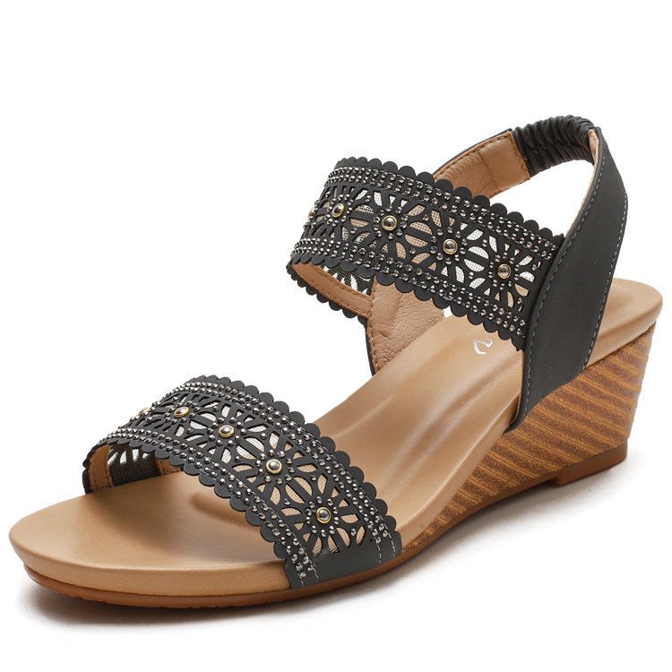 Blume Aushöhlen Sandalen Mit Strass Keile Schuhe Frauen
