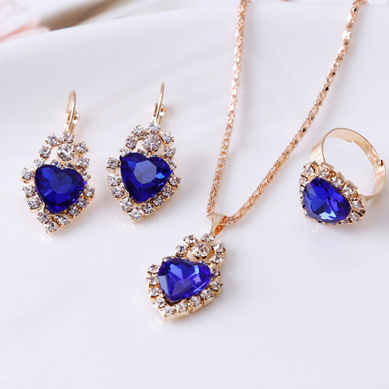 Wassertropfen Strass Halskette Ohrringe Ring Set