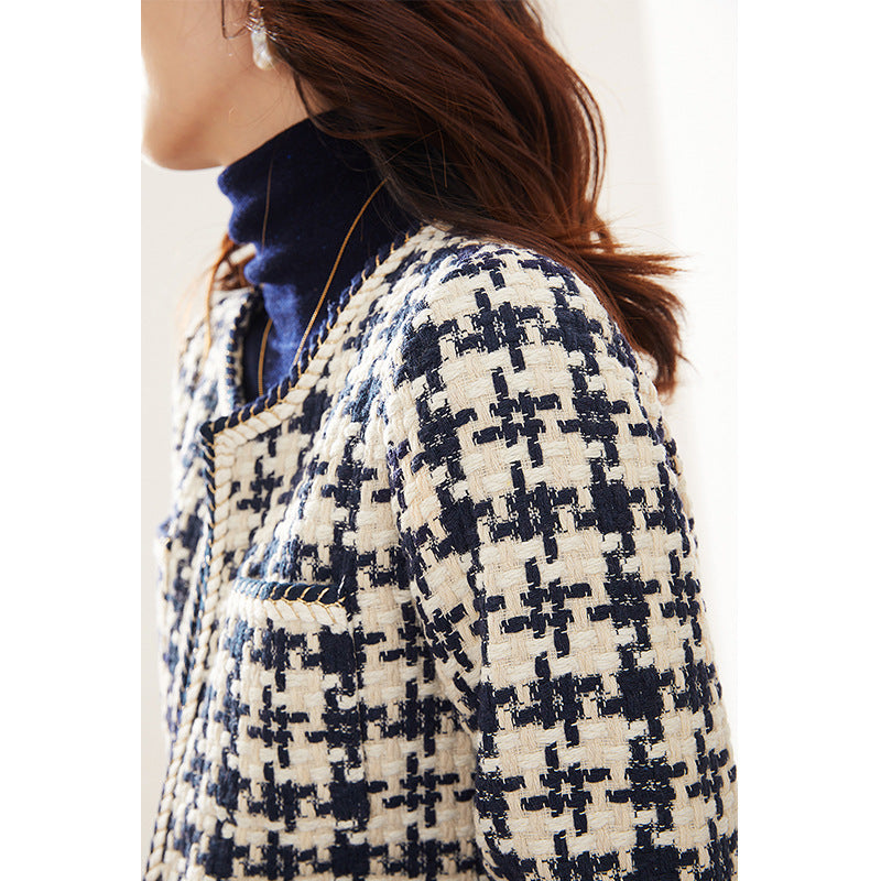 Stylish Houndstooth Small Fragrance Jacket Women Clothing for Everyda