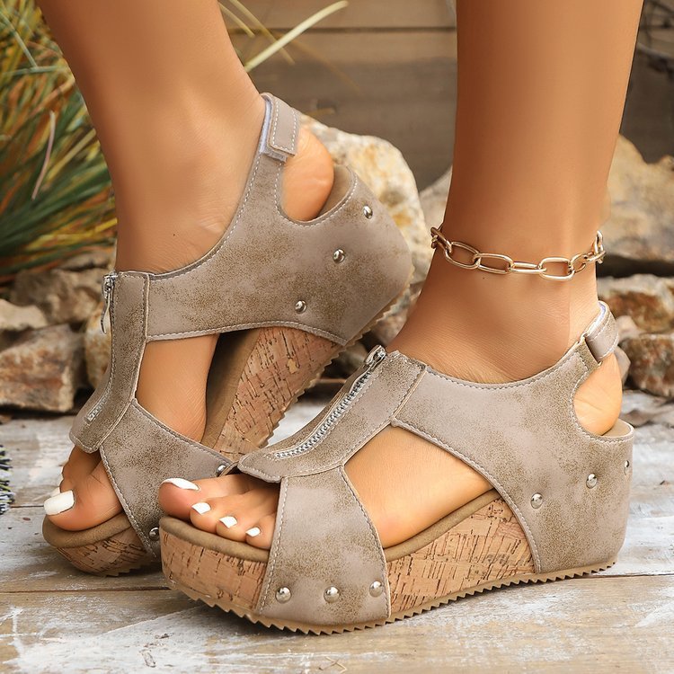 Sommer-Reißverschluss-Keilsandalen für Damen, leichte, höhenverstärkende Schuhe, modische Freizeitsandalen
