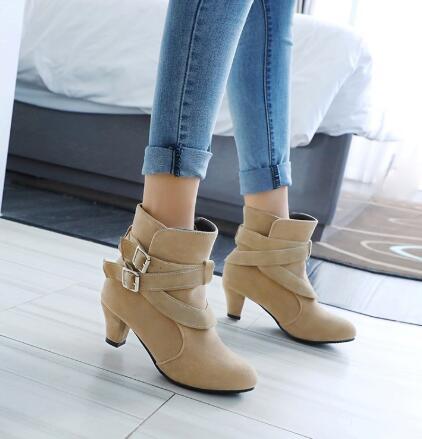 Winter Herbst Leder Casual Frauen High Heels Pumps Warme Stiefeletten