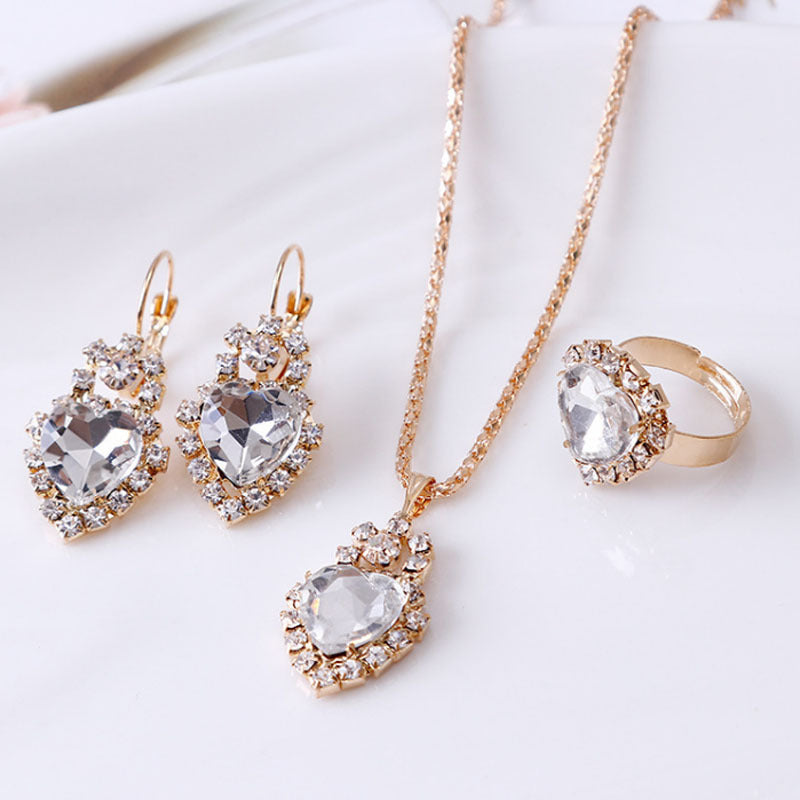 Wassertropfen Strass Halskette Ohrringe Ring Set