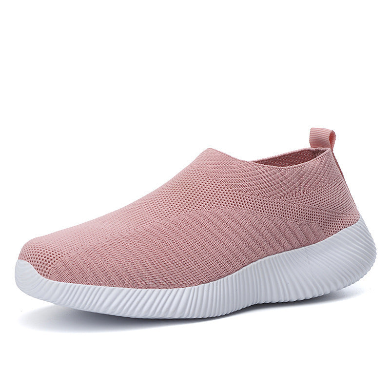 Atmungsaktive flache Schuhe aus Stretch-Mesh mit weicher Sohle und Fliegenstrick-Schlupfschuhen