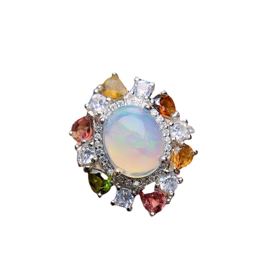 S925 Silver Inlaid Main Stone Opal Ring