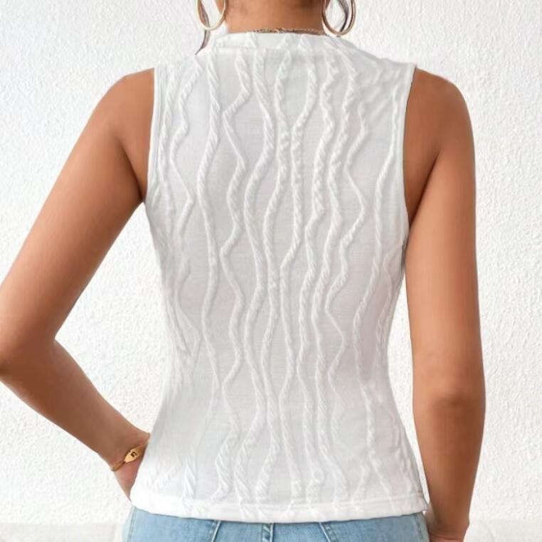 Damen Weste, einfarbig, Rundhalsausschnitt, schulterfrei, Musterdetails, schmale Passform, eleganter Freizeitstil, vielseitige Damenmode