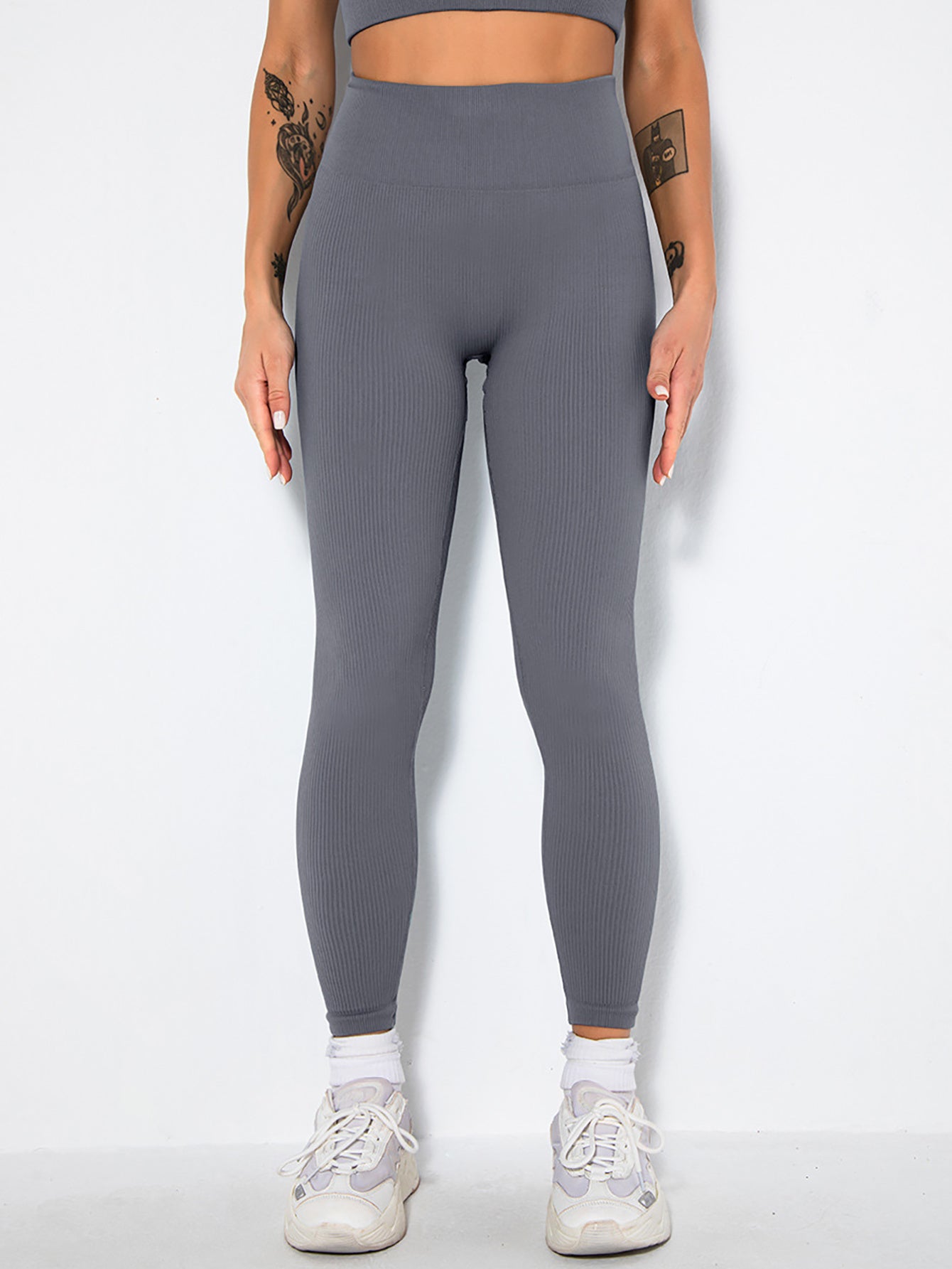Po-Lifting-Yoga-Leggings für das Training mit hoher Taille und Bauchkontrolle, gerüschte Booty-Hose, gerippte nahtlose Leggings für Frauen mit hoher Taille für das Training im Fitnessstudio, athletische Yoga-Hose