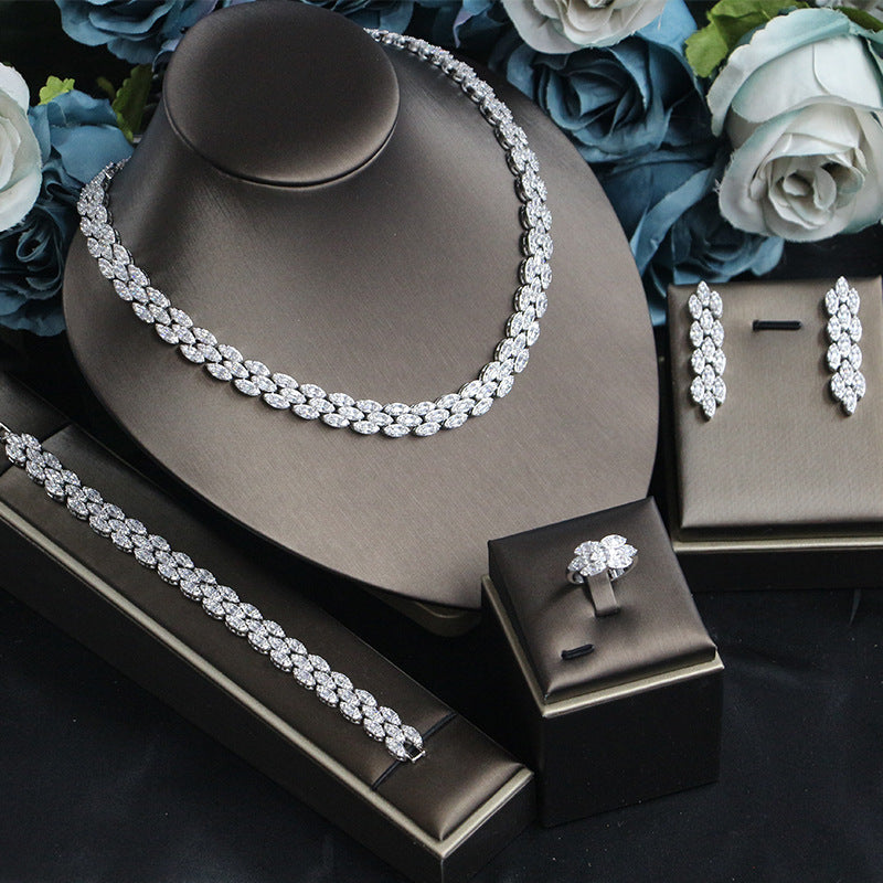 Brautschmuck Hochzeit Abendkleid Accessoires Zirkon Vierteiliges Set