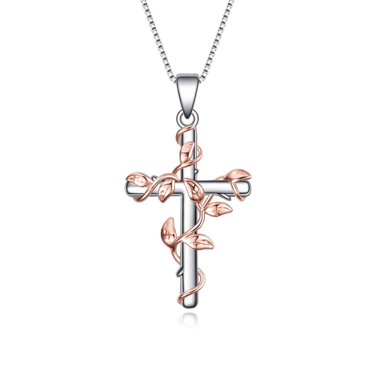 Elegant Sterling Silver Rose Flower Cross Pendant Necklace Jewelry Gi