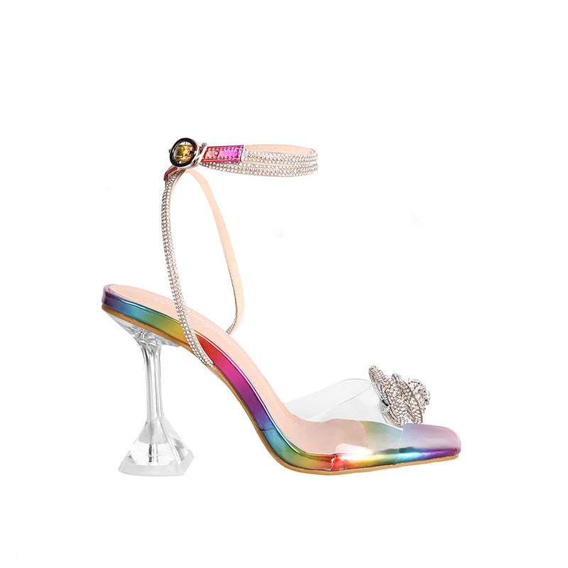 Transparente High Heel Sandalen Stiletto Strass Schleife Schuhe Partyschuhe Damen