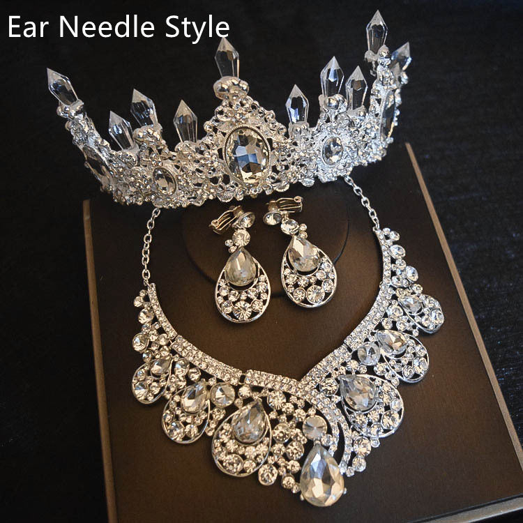 Braut Kopfschmuck Blumen Hochzeit Haarschmuck Zubehör Krone Halskette Ohrringe Dreiteiliges Set Hochzeitsaccessoires