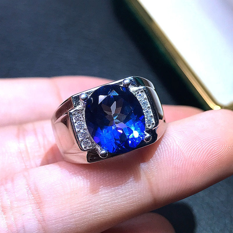 Stylish Men'S Natural Tanzanite Topaz Ring for Everyday Wear