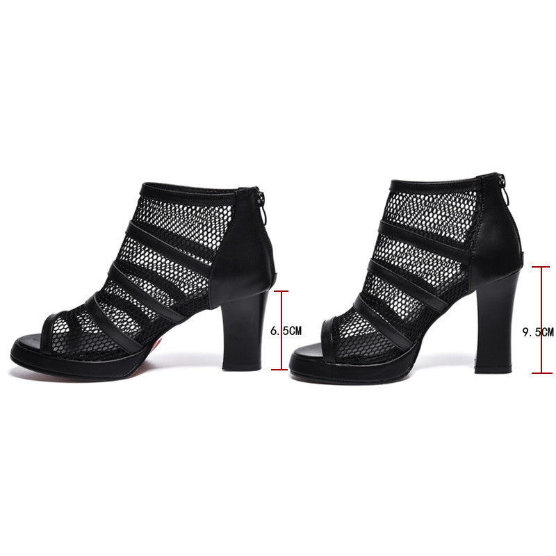 Mesh-Schuhe Damen High Heels mit dicken Absätzen