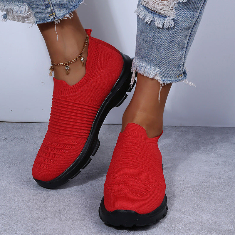 Stricksockenschuhe für Damen, bequem, atmungsaktiv, flache Schuhe, Laufschuhe