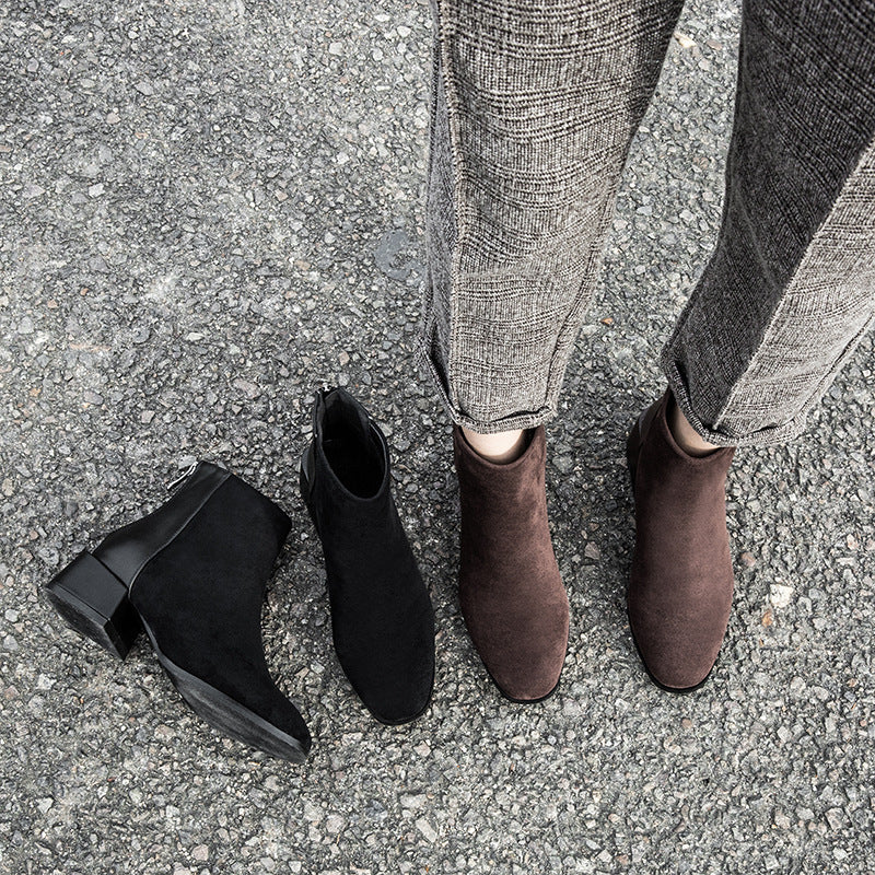 Retro Square Heel Spitzschuh Stiefeletten Mode Vielseitig Chelsea Boot Damenschuhe