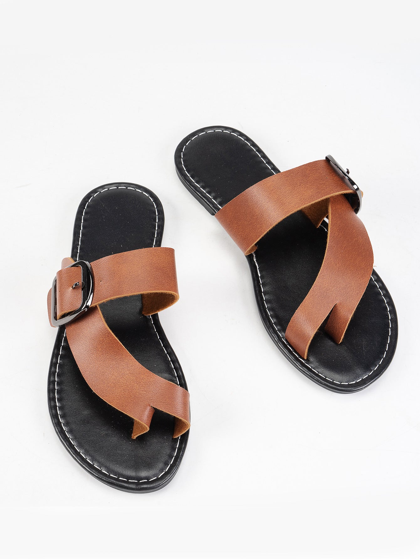 Sandalen mit Schnalle und Clip-Zehen in Übergröße, flache Strand-Hausschuhe für Damen
