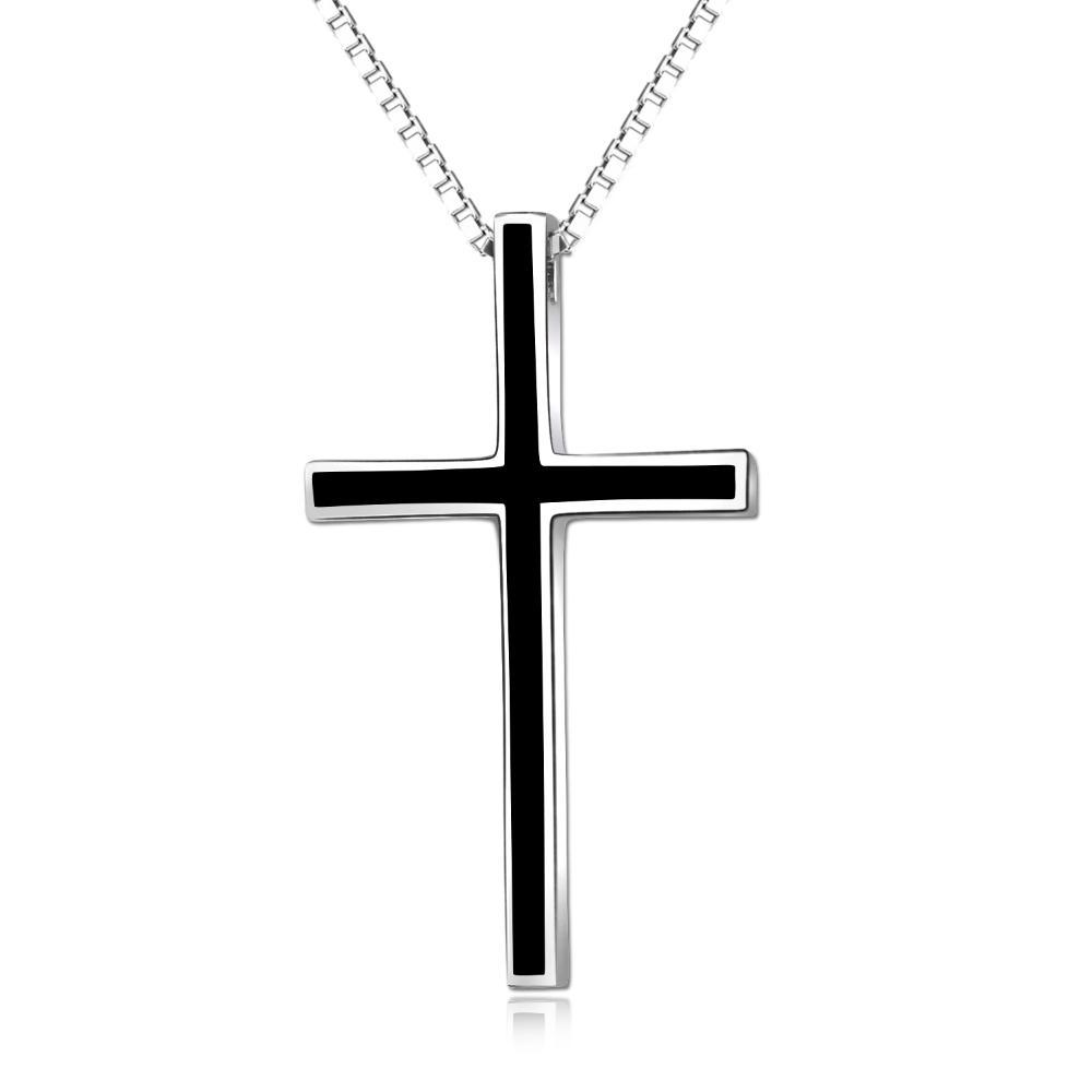 Elegant Men'S Black Cross Pendant Jewelry 925 Sterling Silver Classic