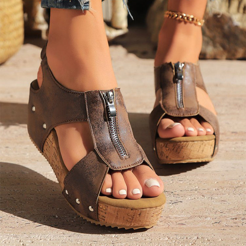 Sommer-Reißverschluss-Keilsandalen für Damen, leichte, höhenverstärkende Schuhe, modische Freizeitsandalen