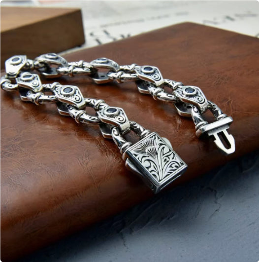 925 Sterling Silver Embossed Pattern Bracelet For Men