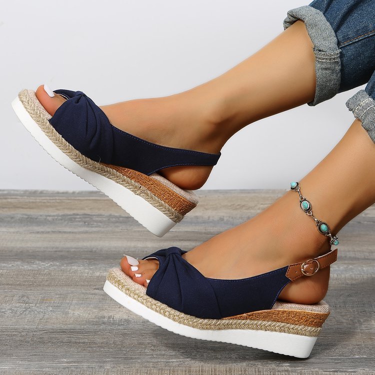 Schleife Schuhe Sommer Peep Toe Plateau Sandalen Schnalle Tägliche Freizeitschuhe