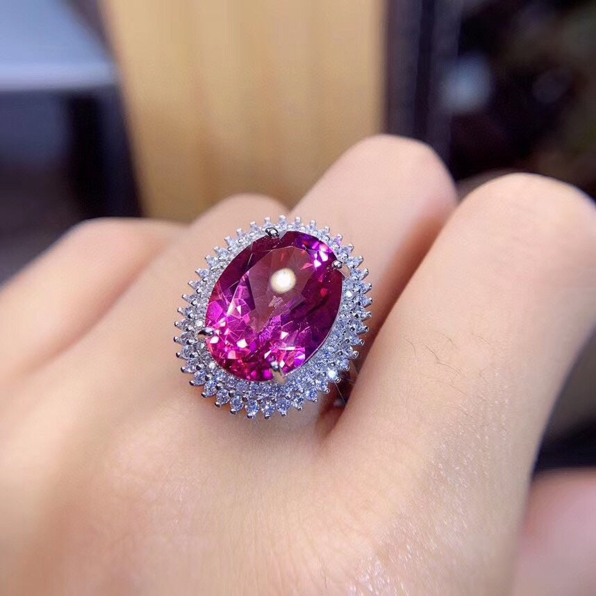 Natürlicher Topas Ring Dame Sterlingsilber eingelegt Übergröße Ringfläche