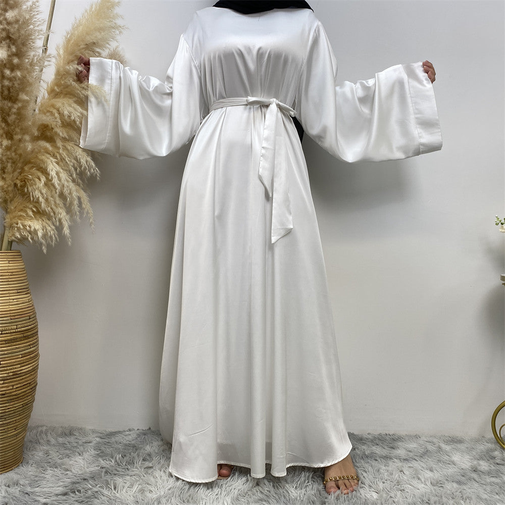 Stylish Women'S Lace Up Satin Muslim Dress for Everyday Wear