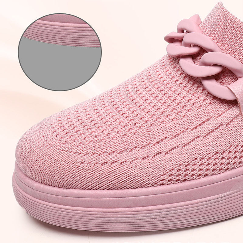Flache Schuhe mit Kette für Damen, bequeme Slip-On-Schuhe mit runder Spitze