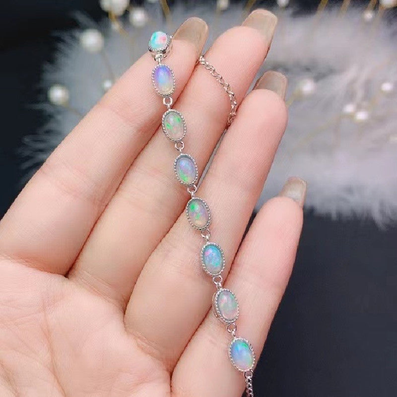 Elegant 925 Silver Inlaid Opal Bracelet Silver Jewelry Women'S Fashio