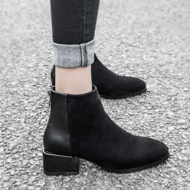 Retro Square Heel Spitzschuh Stiefeletten Mode Vielseitig Chelsea Boot Damenschuhe