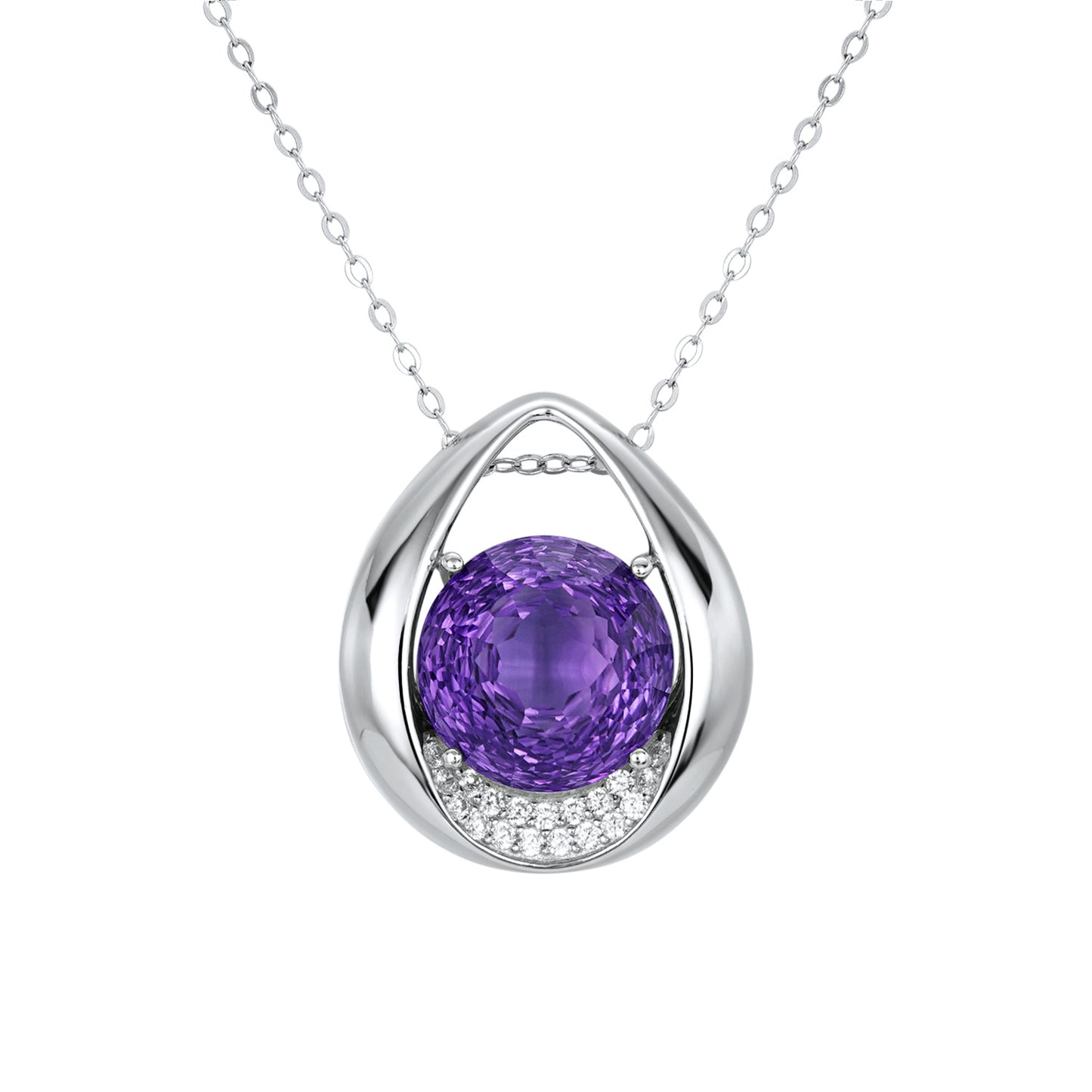 Mode Einfache Tropfenförmiger Anhänger Vielseitige Temperament Amethyst Halskette Damen 925 Silber