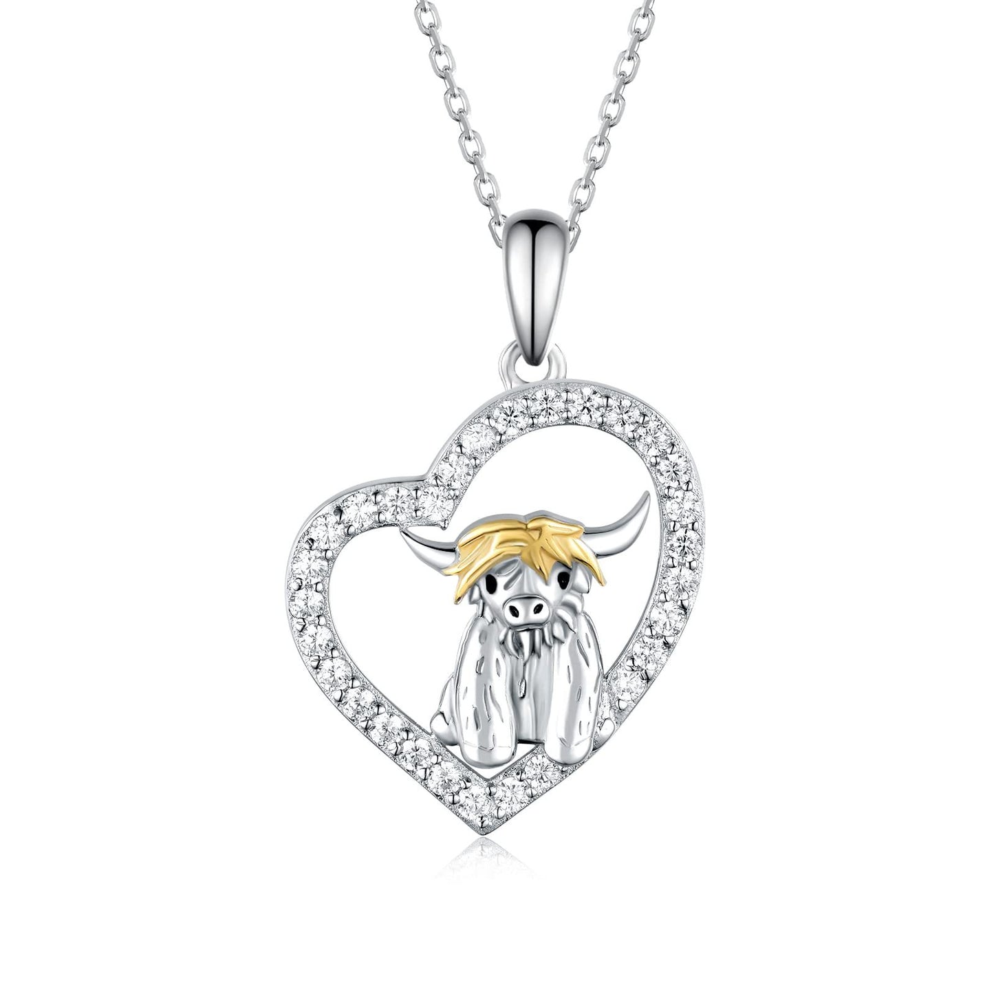 Schottisches Hochlandrind Halskette 925 Sterling Silber Herz Tier Halskette Tierschmuck Geschenke für Frauen Mädchen Tochter
