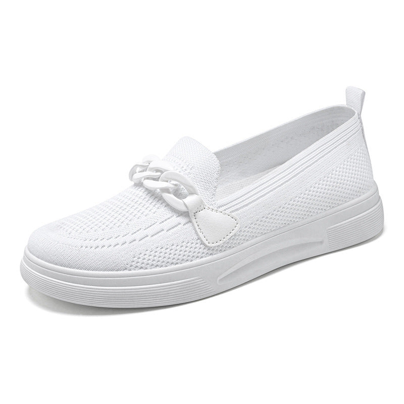 Flache Schuhe mit Kette für Damen, bequeme Slip-On-Schuhe mit runder Spitze