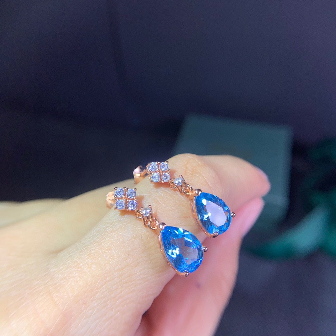 Natürliche blaue Topas-Ohrringe für Damen