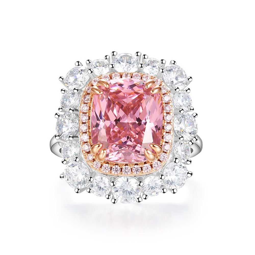 925 Sterling Silver Pink Diamond Egg-shaped Closed Wedding Ring European And American