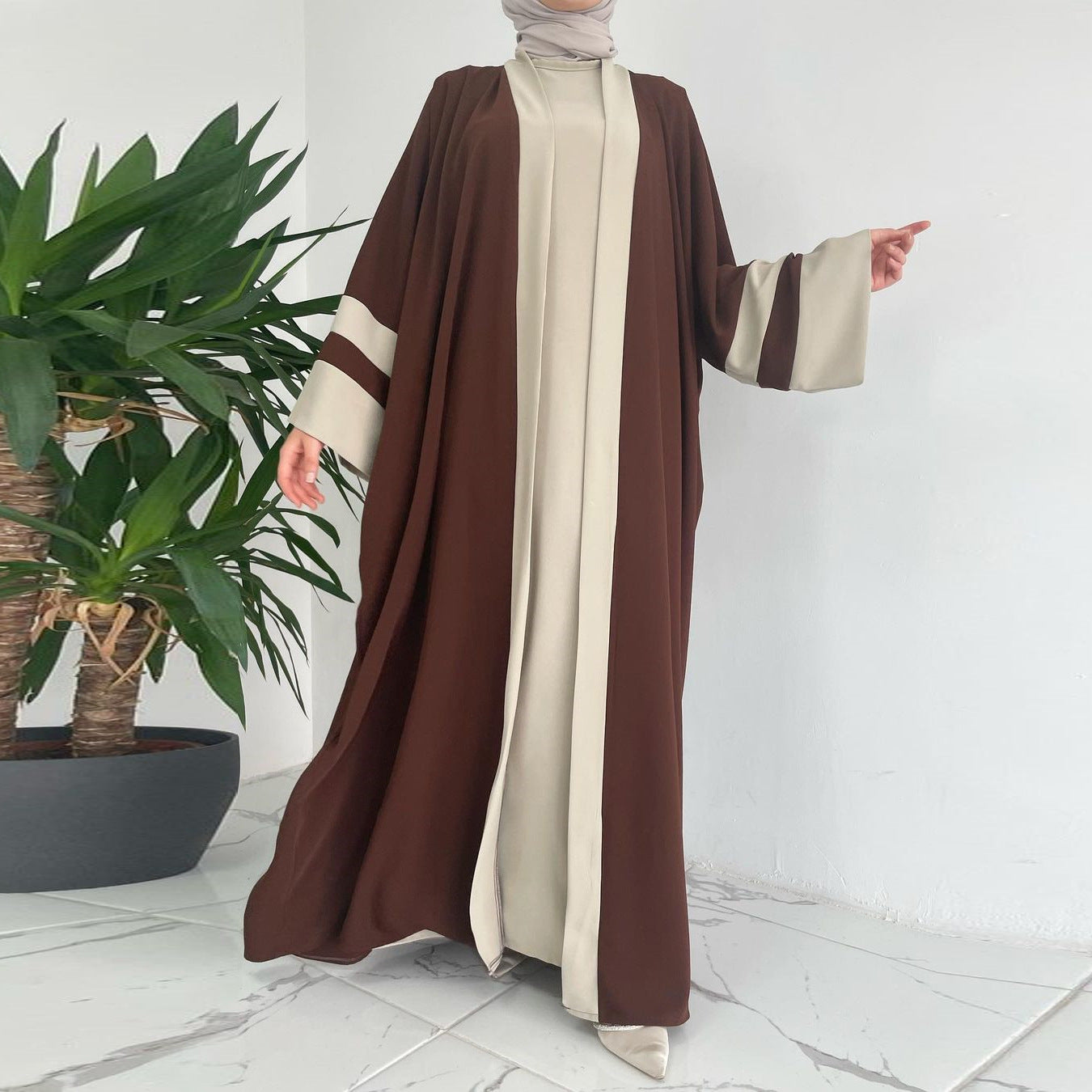 Stylish Women'S Muslim Long Dress Abaya Two Piece Suit for Everyday W